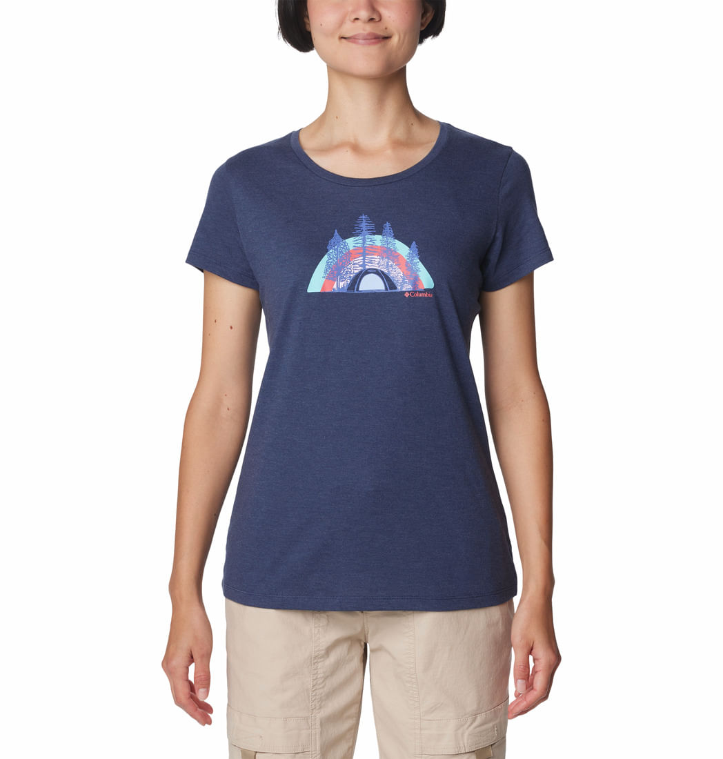 T-shirt Graphique Columbia Daisy Days Pour Femme - Léger, Logo Imprimé - 60% Coton, 20% Polyester, 20% Rayon